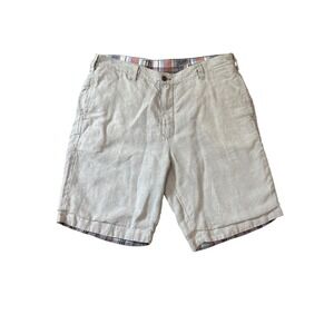 Tailor Vintage Reversible Mens Bermuda Shorts 100% Linen Khaki Plaid Size 37-38